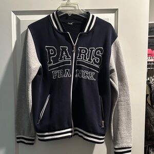 Paris France Varsity Jacket - Navy and Gray